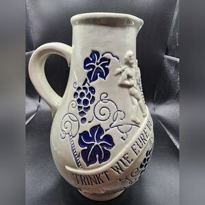 WICK WORKS West Germany Stoneware Pitcher VINTAGE .1L, Cobalt Blue, HEAVY